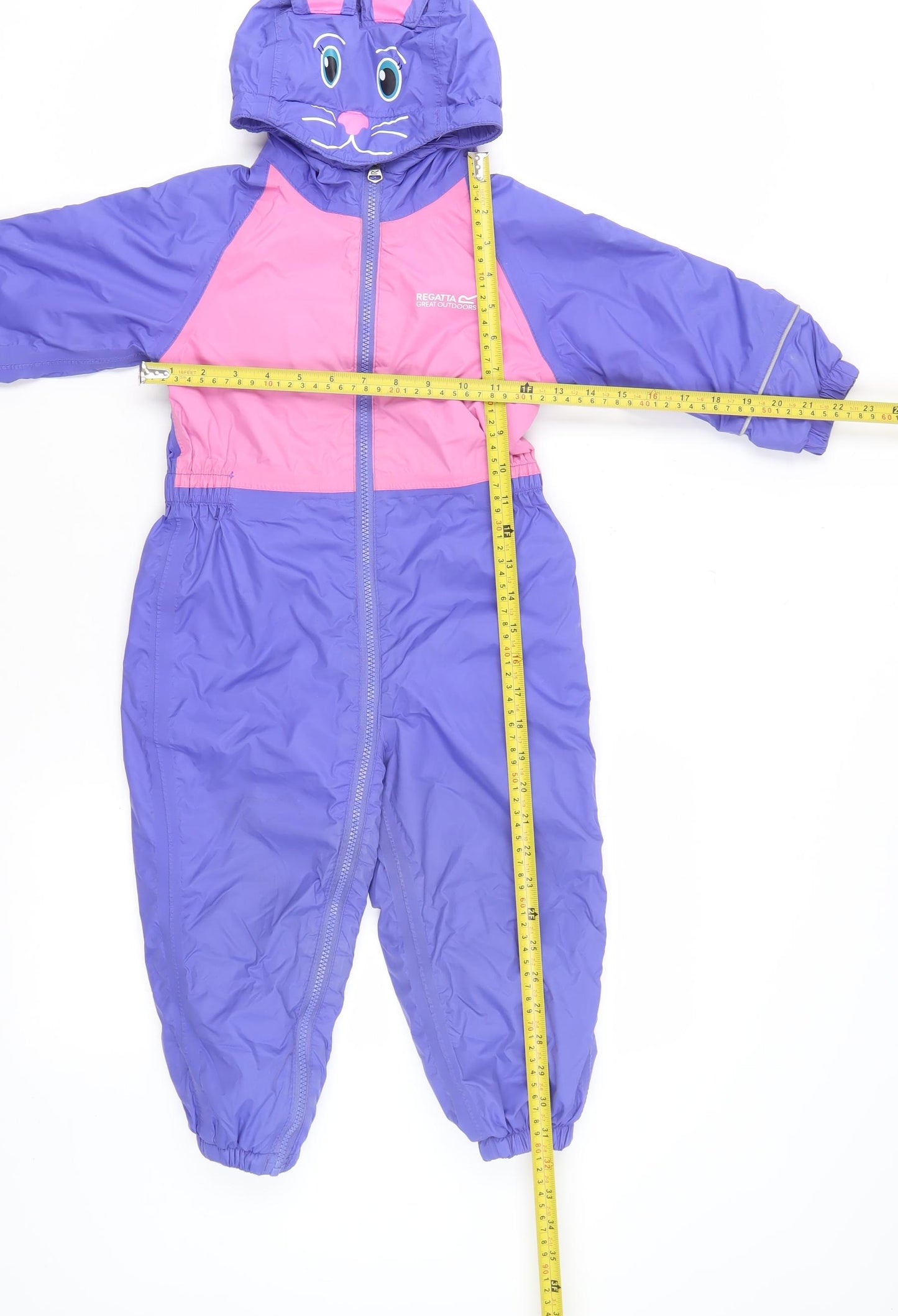 Regatta Girls Purple Pink Bunny Hooded Snowsuit 2-3 Years Waterproof Winter