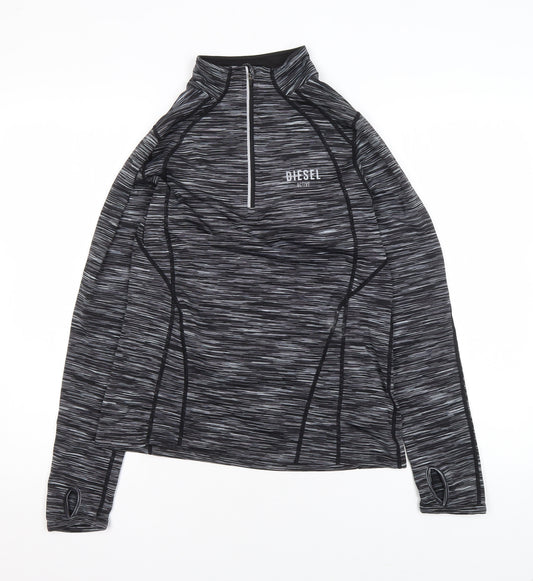Diesel Womens Black Medium 1/2 Zip Activewear Track Jacket