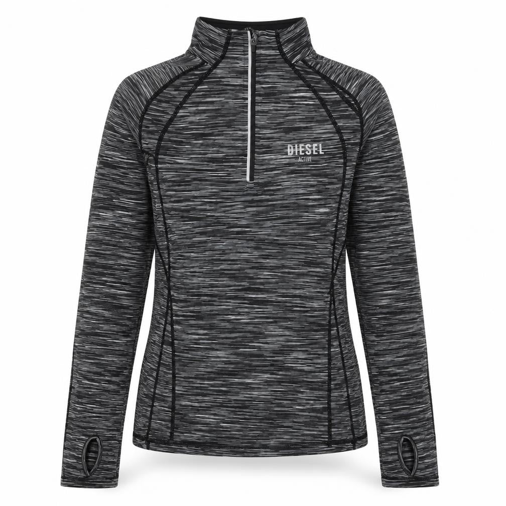 Front view of Diesel women’s black medium 1/2 zip activewear track jacket