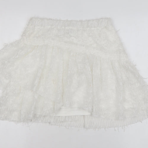 Zara Women White Short Flared Tweed Skirt Size S