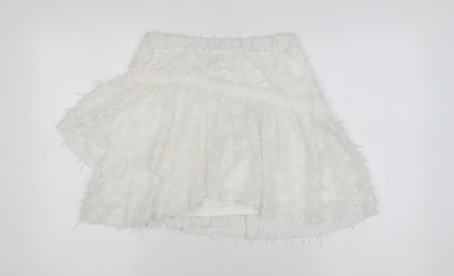 Zara Women White Short Flared Tweed Skirt Size S