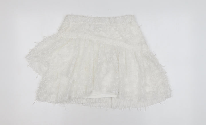 Zara Women White Short Flared Tweed Skirt Size S