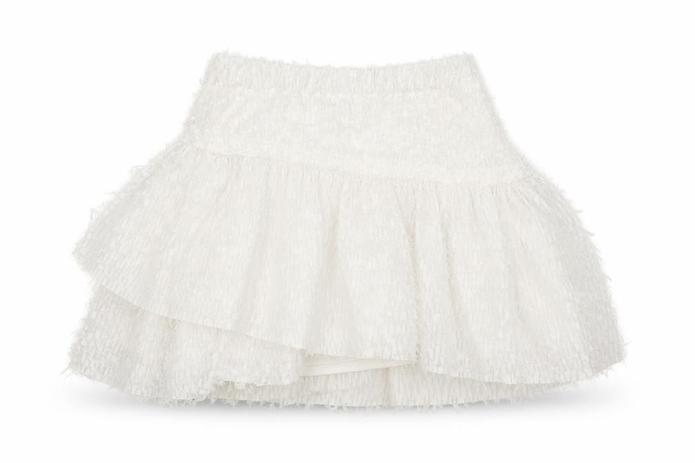 Front view of Zara Women White Short Flared Tweed Skirt, size S