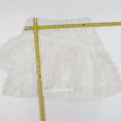 Zara Women White Short Flared Tweed Skirt Size S
