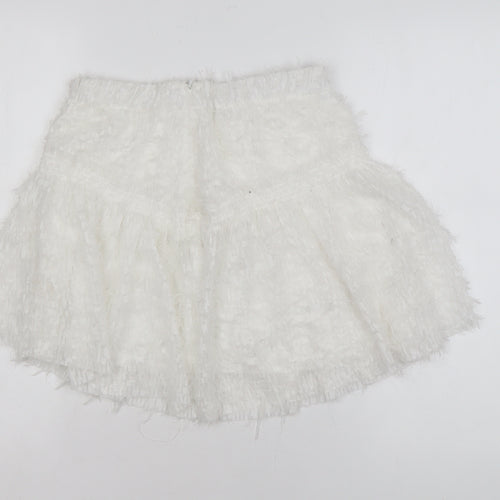 Zara Women White Short Flared Tweed Skirt Size S