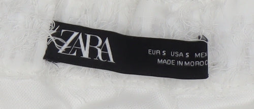 Zara Women White Short Flared Tweed Skirt Size S
