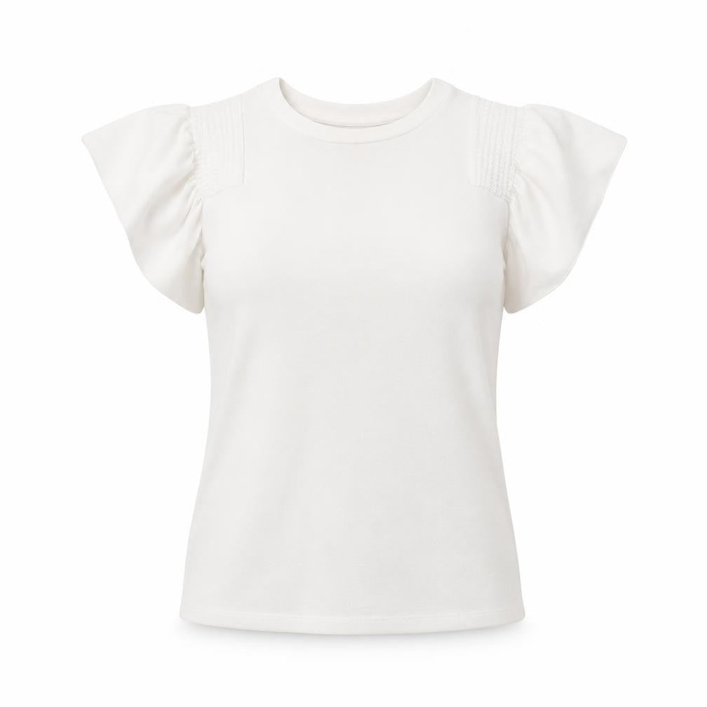 Front view of Savida Women's Ivory Puff Sleeve T-Shirt, size 12, Regular Fit