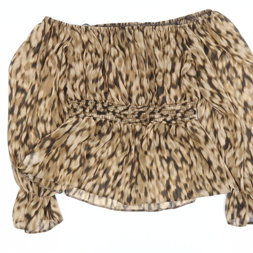 River Island Women’s Beige Animal Print Off-Shoulder Chiffon Blouse UK 10