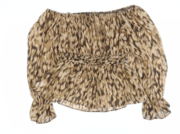 River Island Women’s Beige Animal Print Off-Shoulder Chiffon Blouse UK 10