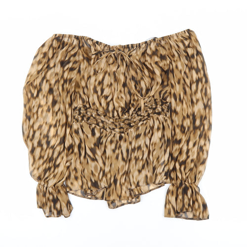River Island Women’s Beige Animal Print Off-Shoulder Chiffon Blouse UK 10