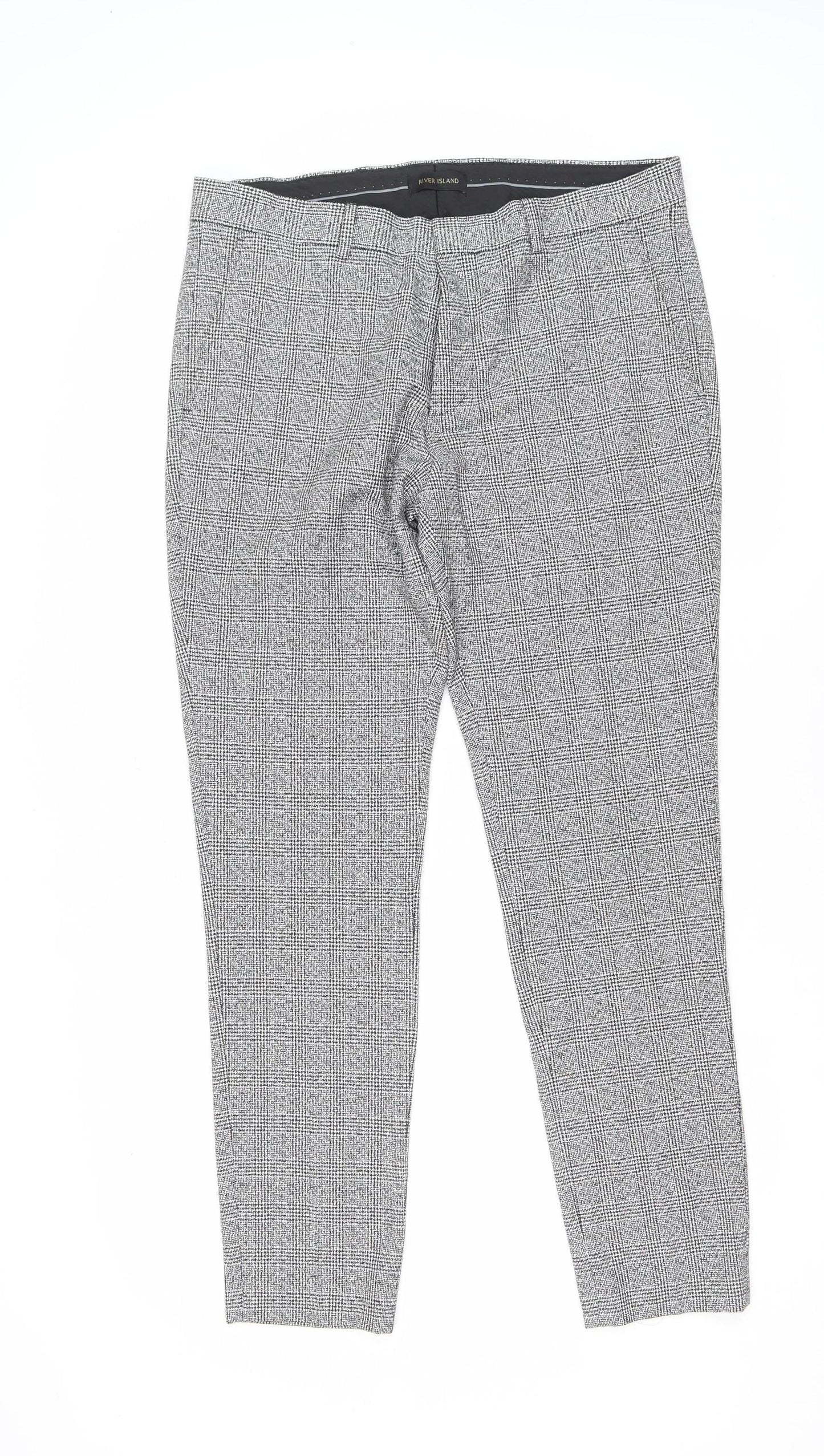 River Island Mens Grey Check Slim Fit Dress Pants 34R