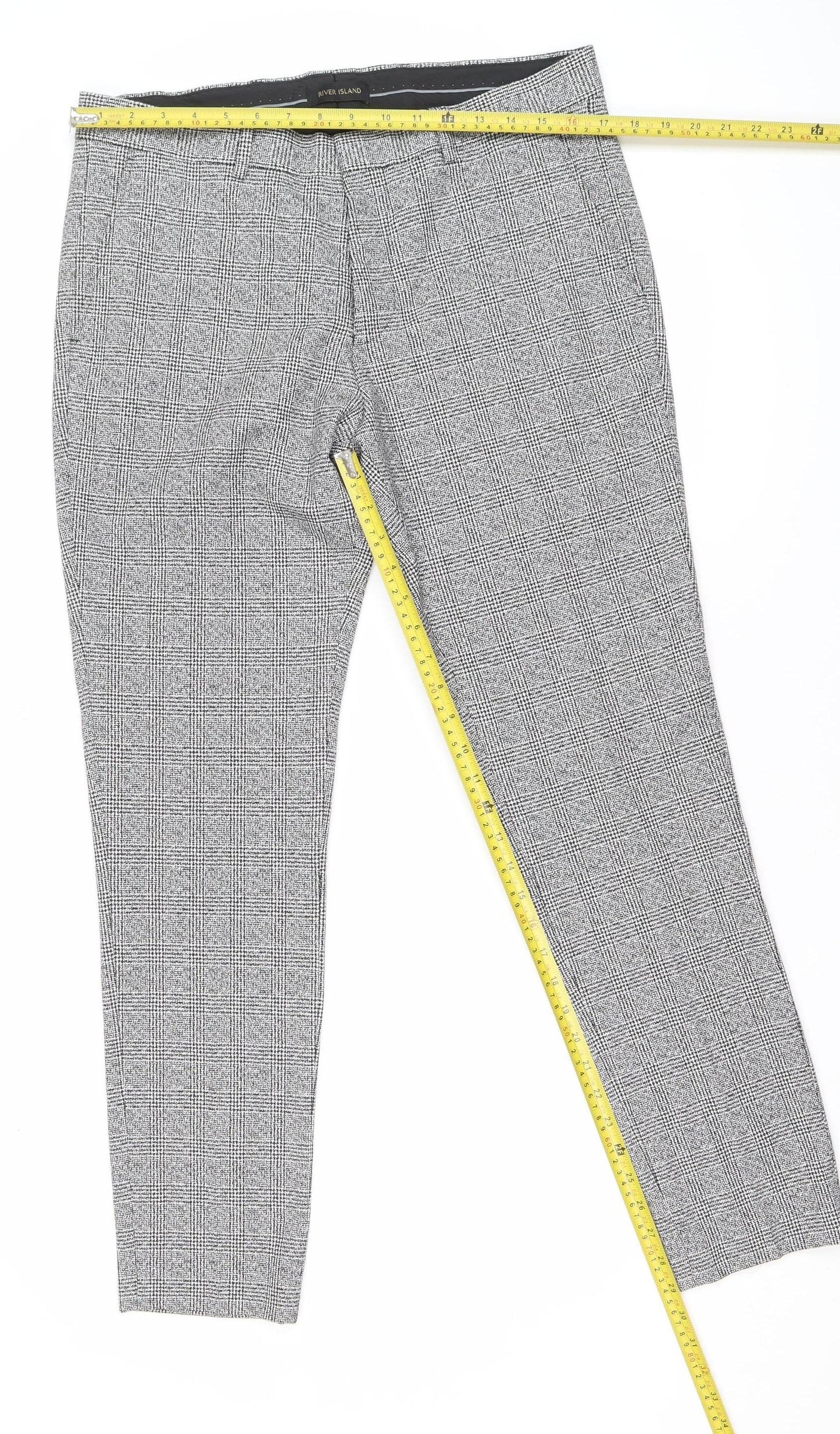 River Island Mens Grey Check Slim Fit Dress Pants 34R