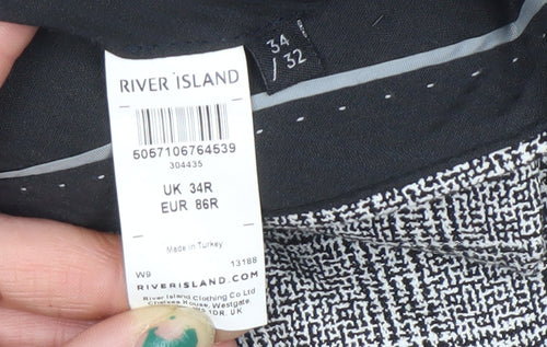 River Island Mens Grey Check Slim Fit Dress Pants 34R