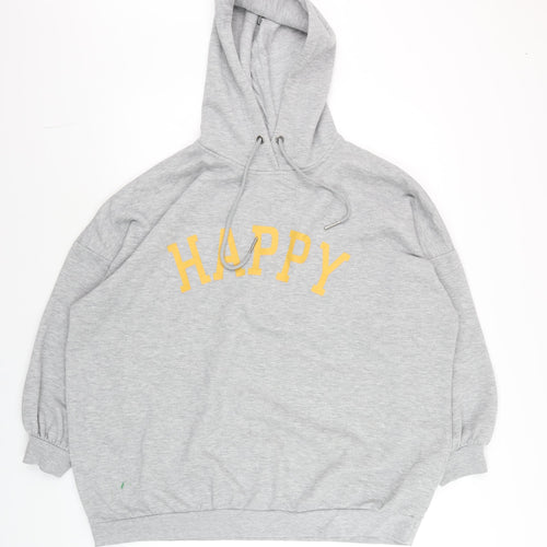 Noisy May Unisex Grey Hoodie with Yellow Print Size L