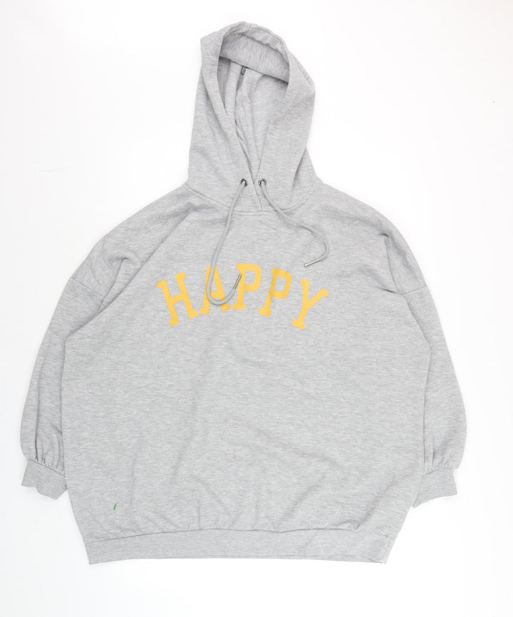 Noisy May Unisex Grey Hoodie with Yellow Print Size L