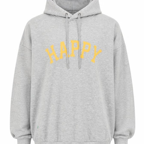 Noisy May Unisex Grey Hoodie with Yellow Print Size L