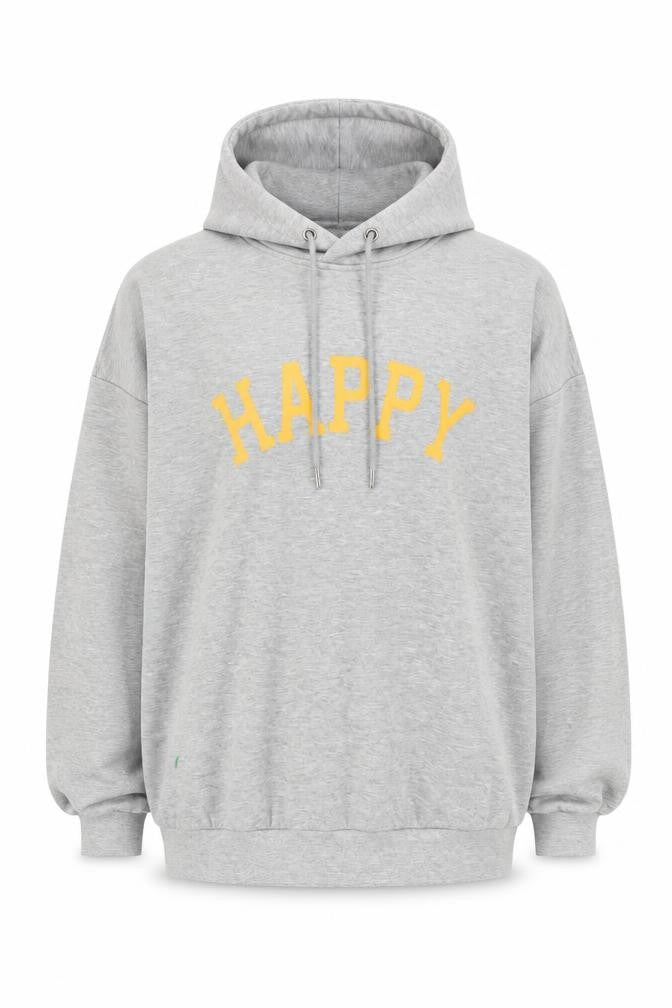 Noisy May Unisex Grey Hoodie with Yellow Print Size L