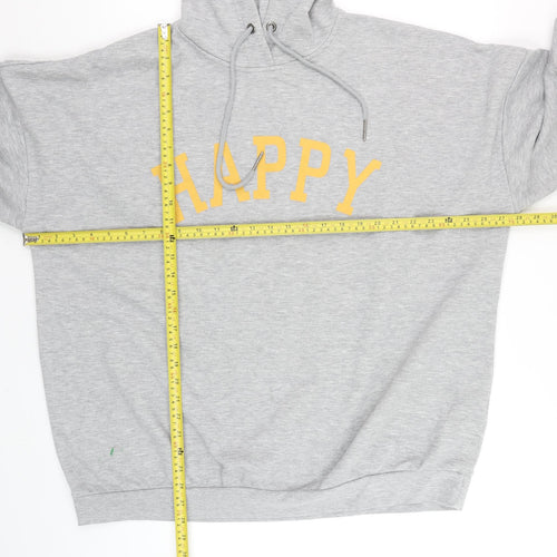 Noisy May Unisex Grey Hoodie with Yellow Print Size L