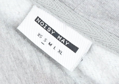 Noisy May Unisex Grey Hoodie with Yellow Print Size L