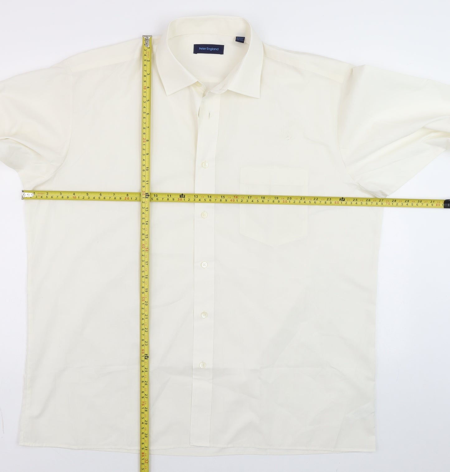 Peter England Men Ivory Long Sleeve Regular Fit Dress Shirt 17.5in 44cm