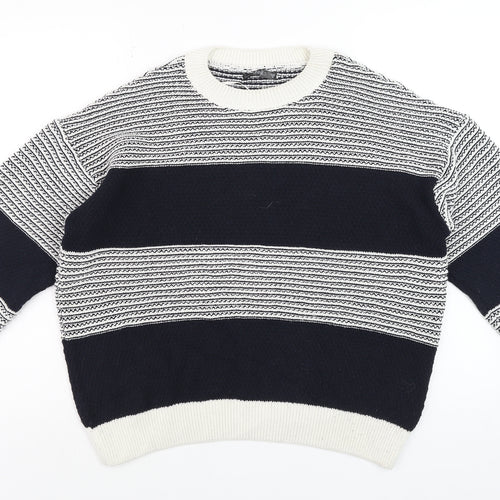 Dunnes Men’s Blue White Striped Crew Neck Knit Jumper Size M