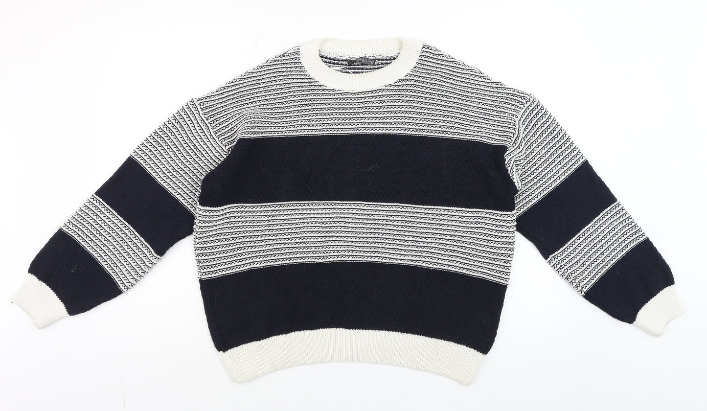 Dunnes Men’s Blue White Striped Crew Neck Knit Jumper Size M