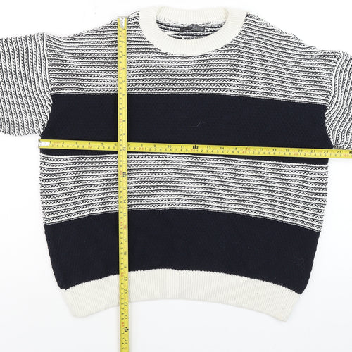 Dunnes Men’s Blue White Striped Crew Neck Knit Jumper Size M