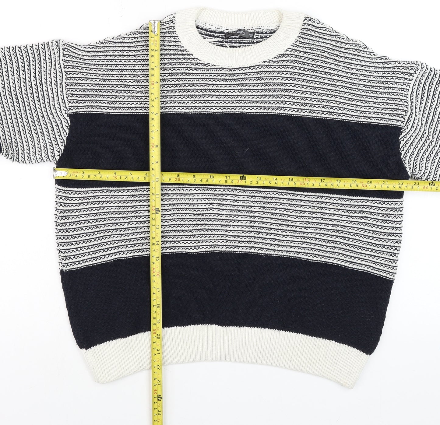 Dunnes Men’s Blue White Striped Crew Neck Knit Jumper Size M