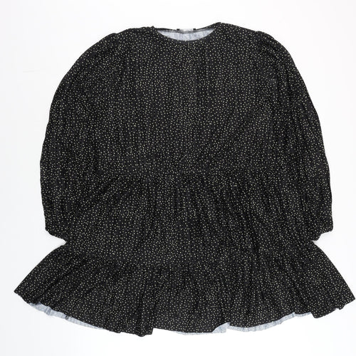 Zara Womens Black Polka Dot Ruffle Tunic Blouse Size S