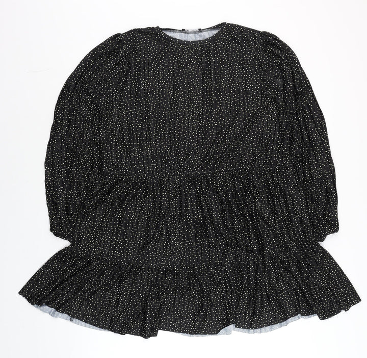 Zara Womens Black Polka Dot Ruffle Tunic Blouse Size S