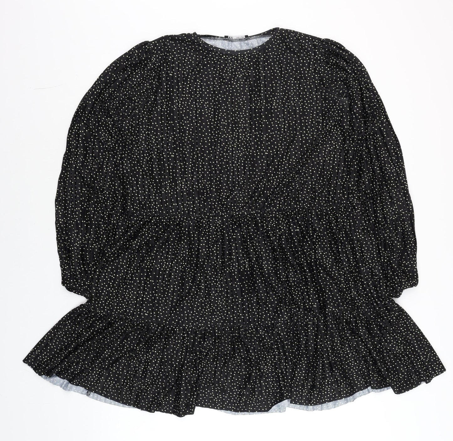 Zara Womens Black Polka Dot Ruffle Tunic Blouse Size S