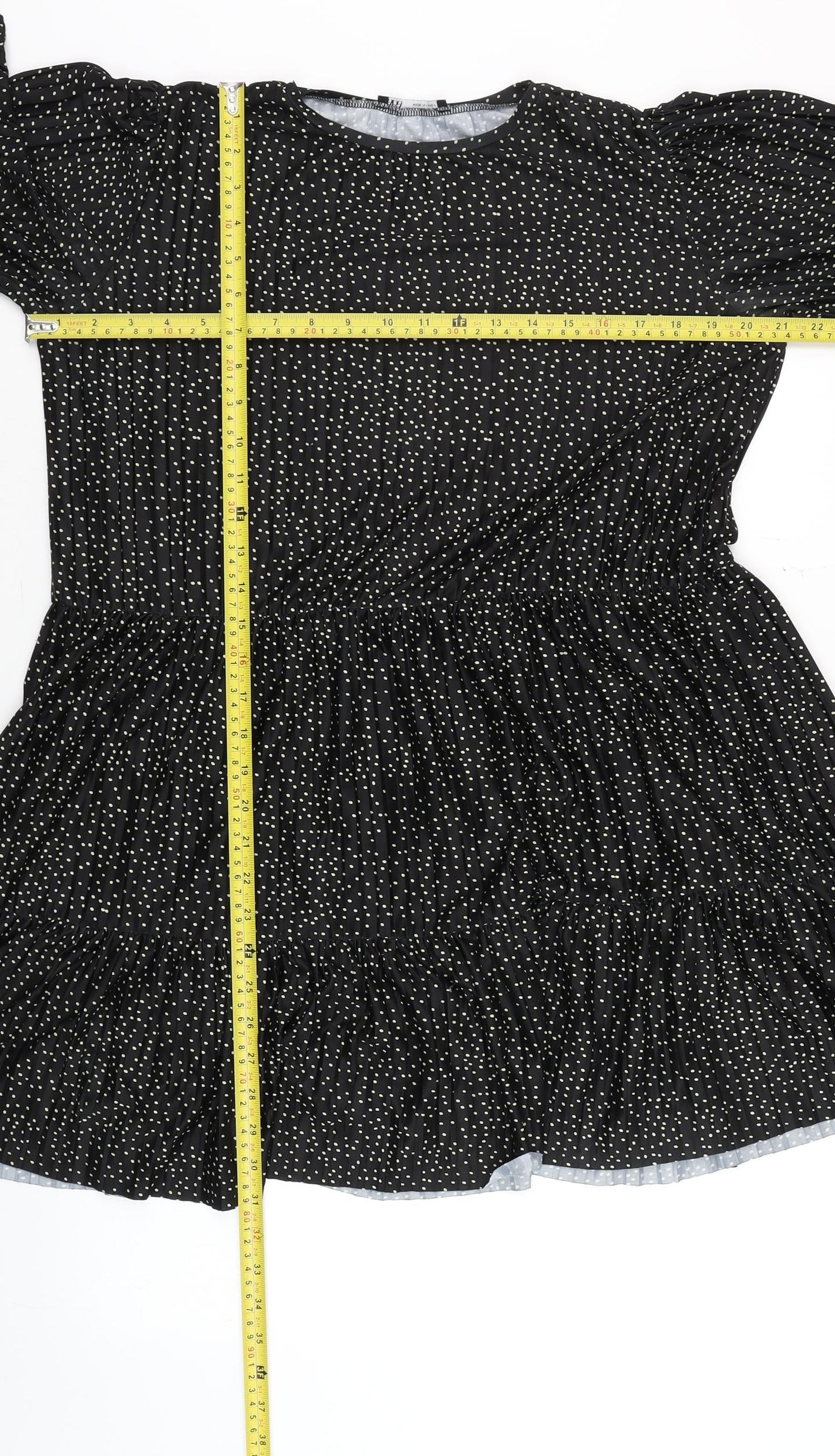 Zara Womens Black Polka Dot Ruffle Tunic Blouse Size S