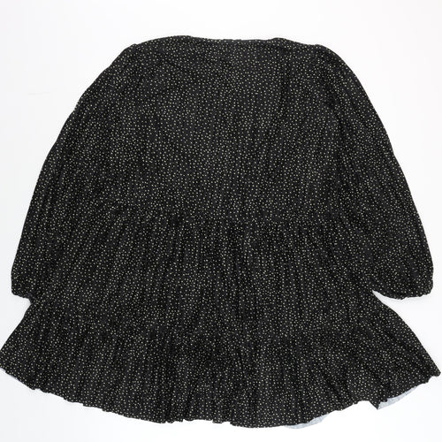 Zara Womens Black Polka Dot Ruffle Tunic Blouse Size S