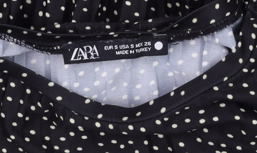 Zara Womens Black Polka Dot Ruffle Tunic Blouse Size S