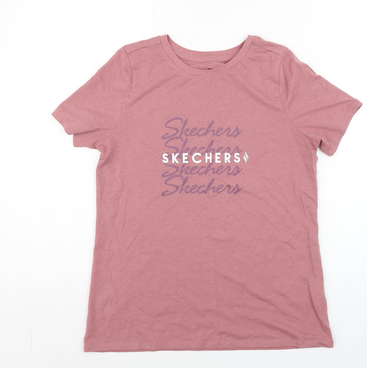 Skechers Girls Pink Cotton Blend Logo T-Shirt Size L Short Sleeve Casual