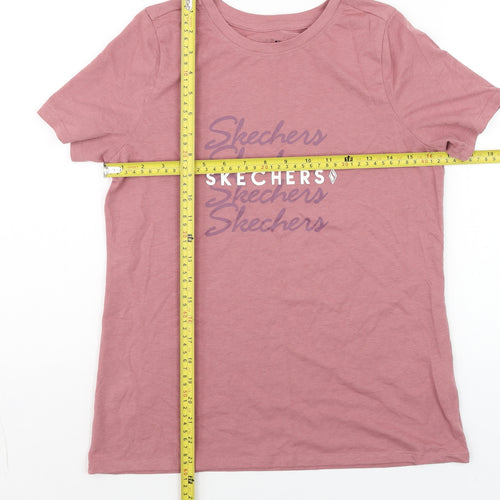 Skechers Girls Pink Cotton Blend Logo T-Shirt Size L Short Sleeve Casual