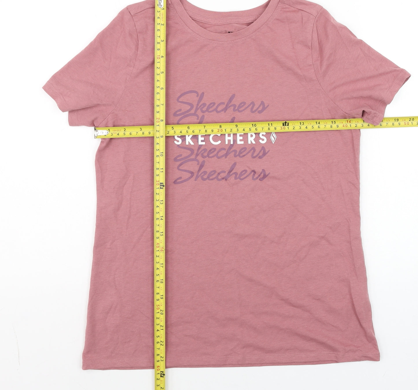 Skechers Girls Pink Cotton Blend Logo T-Shirt Size L Short Sleeve Casual