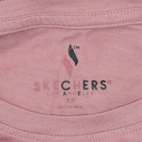 Skechers Girls Pink Cotton Blend Logo T-Shirt Size L Short Sleeve Casual