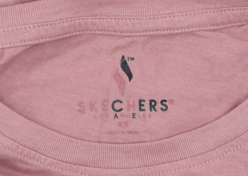 Skechers Girls Pink Cotton Blend Logo T-Shirt Size L Short Sleeve Casual