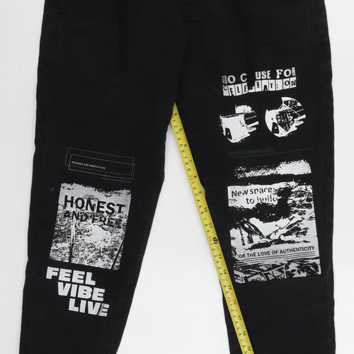 Zara Boys Black Graphic Jogger Sweatpants Size 9 Years Elastic Waist