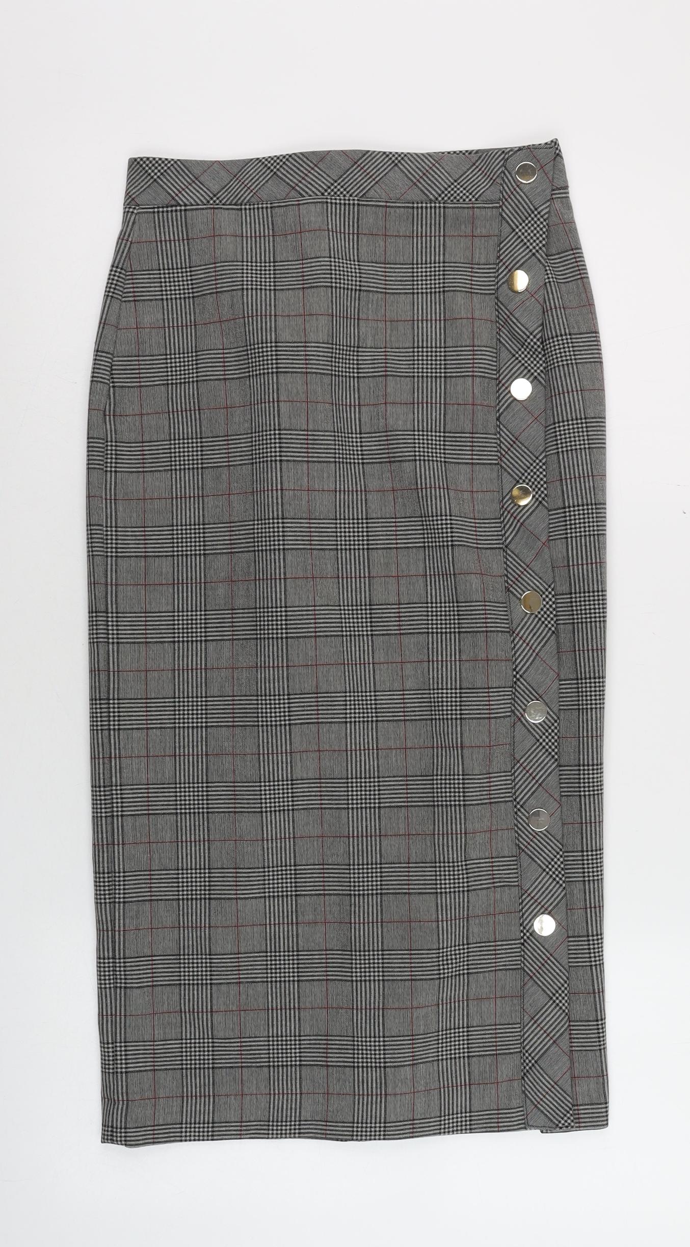 Zara Woman Grey Check Midi Pencil Skirt Women’s S Business Style