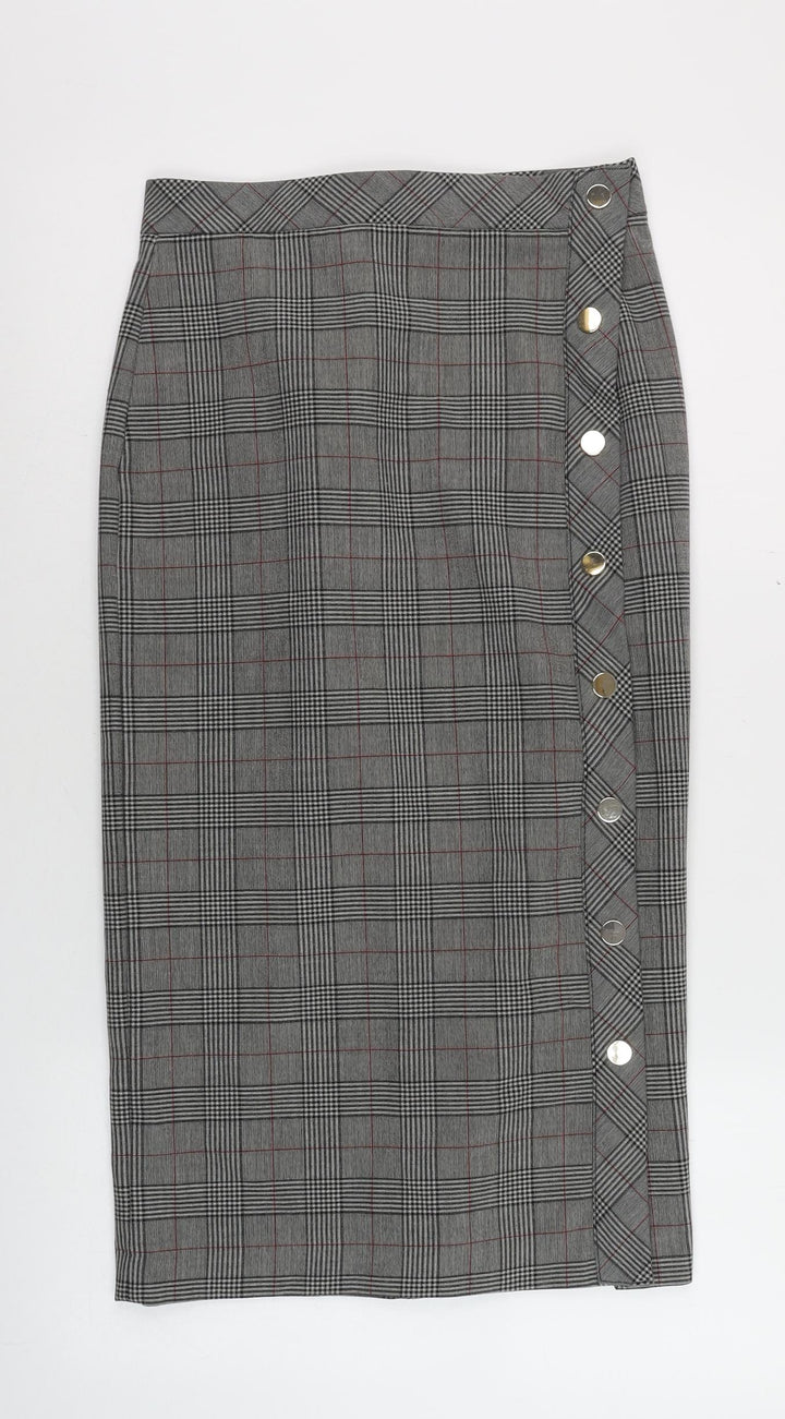 Zara Woman Grey Check Midi Pencil Skirt Women’s S Business Style