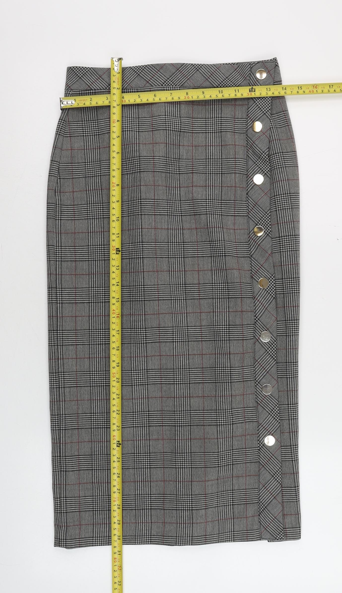 Zara Woman Grey Check Midi Pencil Skirt Women’s S Business Style