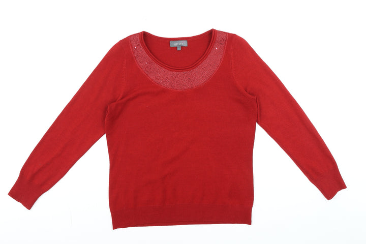 Marks and Spencer Per Una Women Red Size 14 Sequin Trim Pullover Jumper