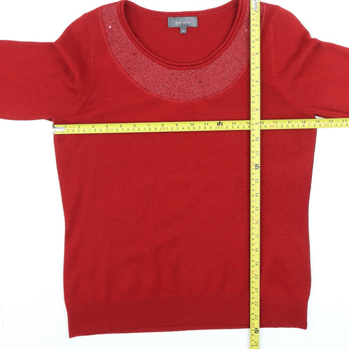 Marks and Spencer Per Una Women Red Size 14 Sequin Trim Pullover Jumper
