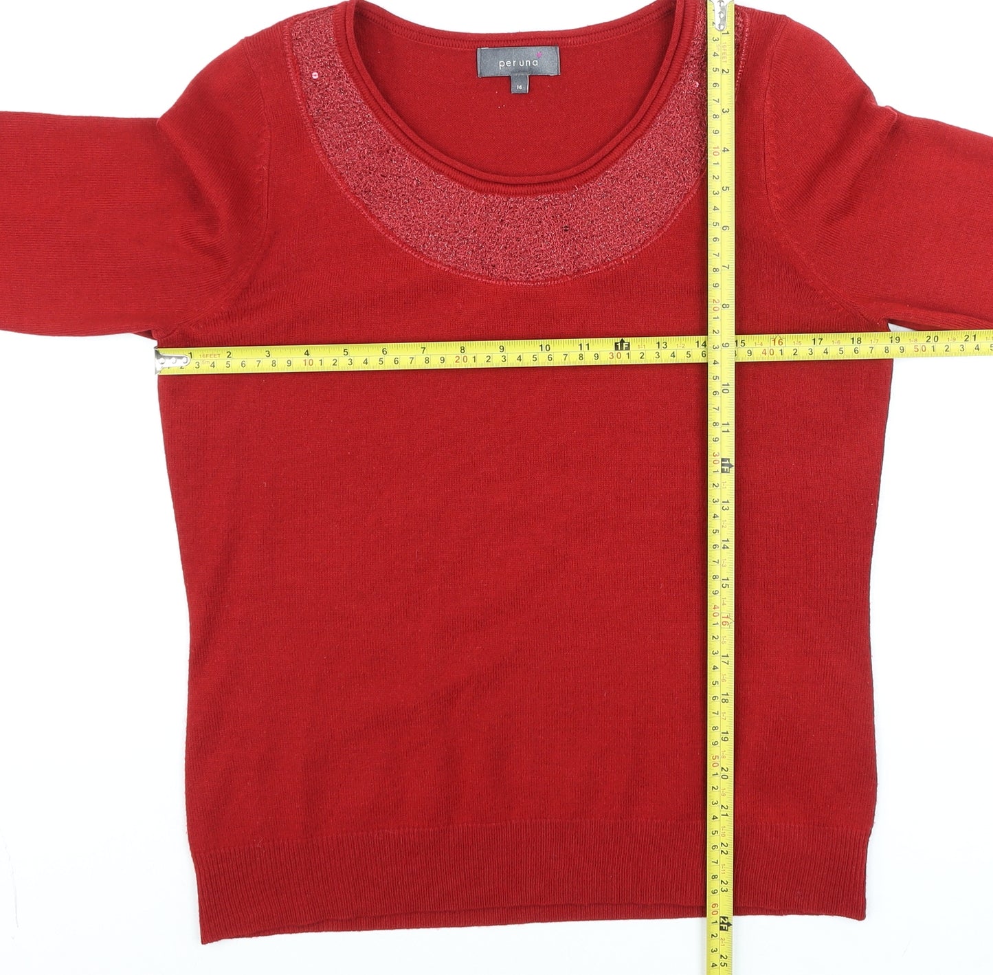 Marks and Spencer Per Una Women Red Size 14 Sequin Trim Pullover Jumper