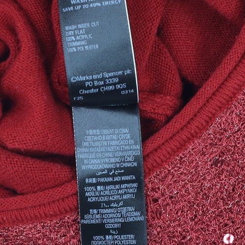 Marks and Spencer Per Una Women Red Size 14 Sequin Trim Pullover Jumper