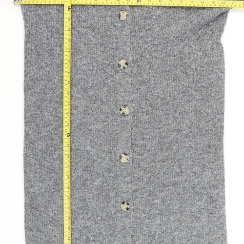 NA-KD Women Grey Long Knit Cardigan Size S V-Neck Button Front