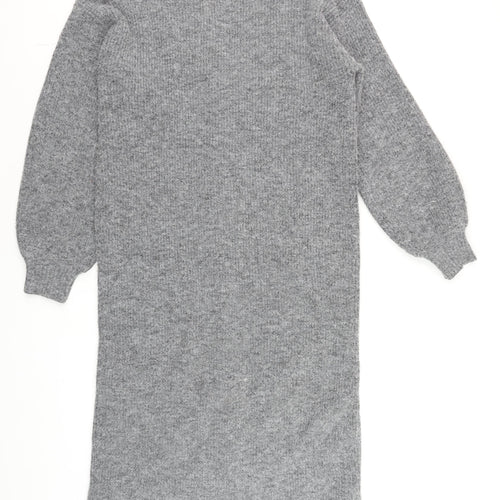 NA-KD Women Grey Long Knit Cardigan Size S V-Neck Button Front