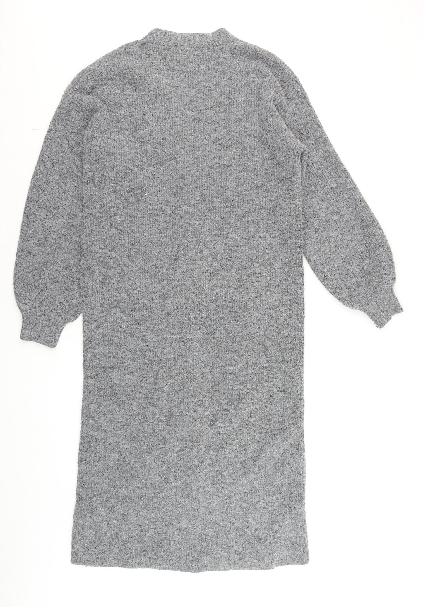 NA-KD Women Grey Long Knit Cardigan Size S V-Neck Button Front